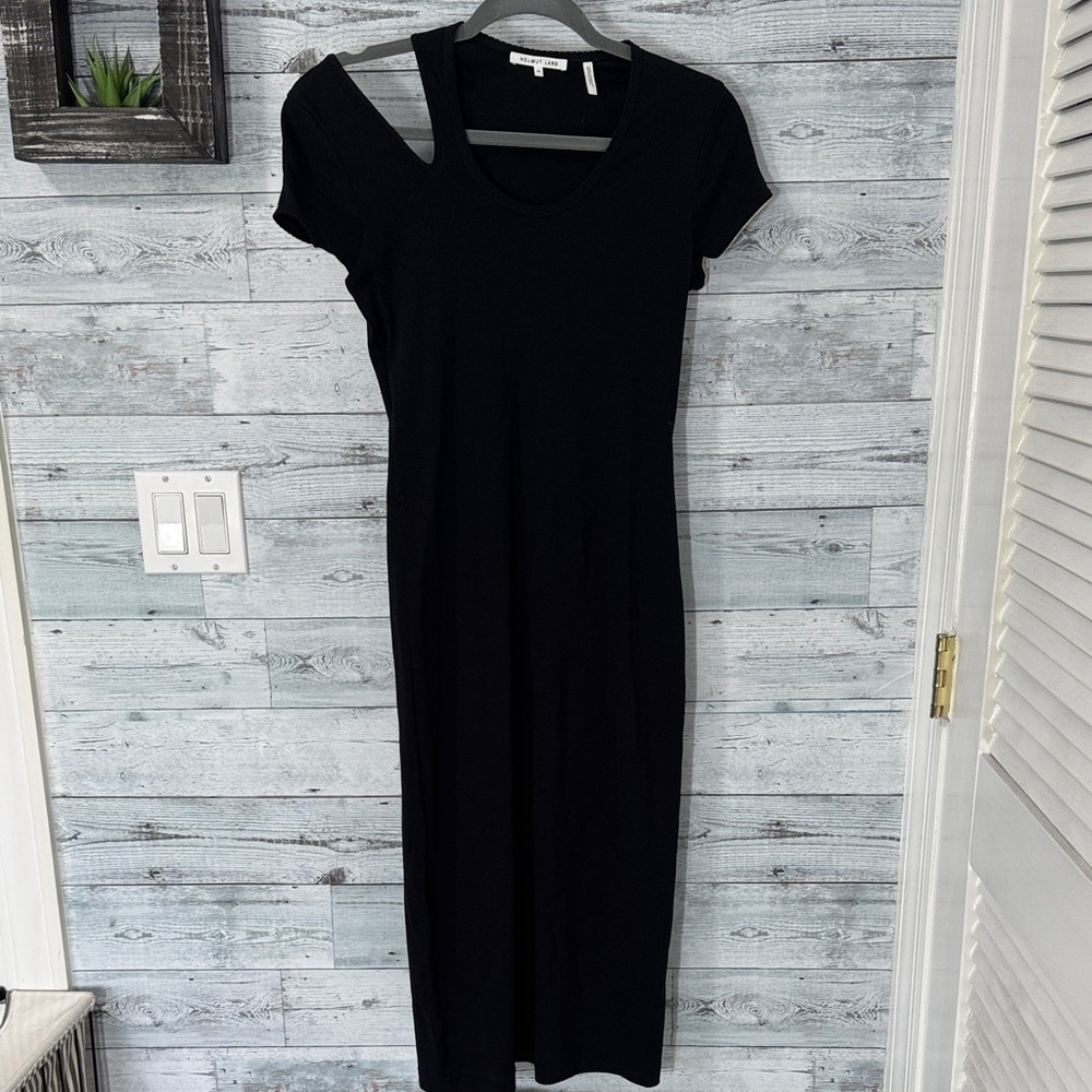 HELMUT LANG BLACK SCOOP NECK COTTON DRESS
